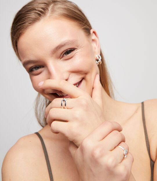Double sterling silver-plated ring with white topaz